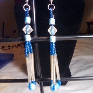 Hand Crafted  Blue/ Clear Beaded Earrings